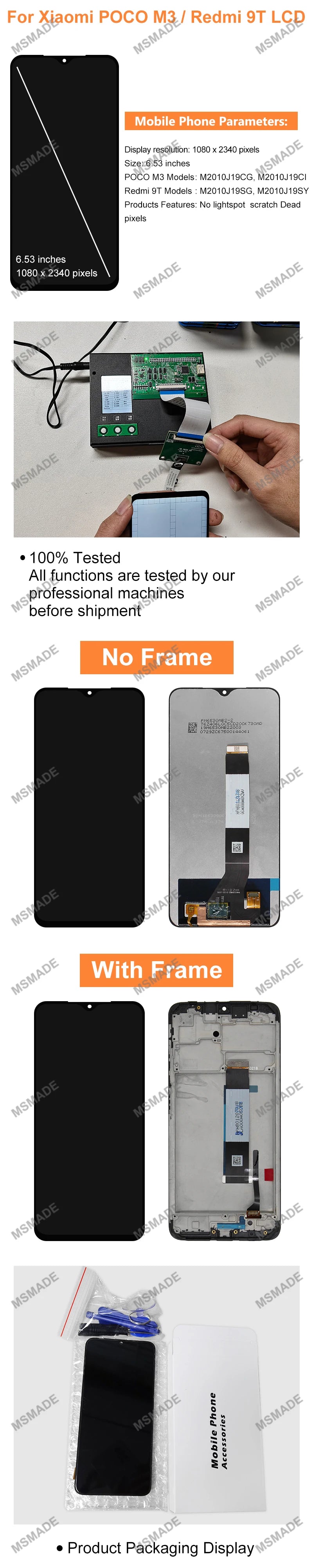 CHOICE 6.53" IPS For Xiaomi Poco M3 LCD Display Touch Screen Digitizer For Redmi 9T Display M2010J19CG LCD Replacement Parts