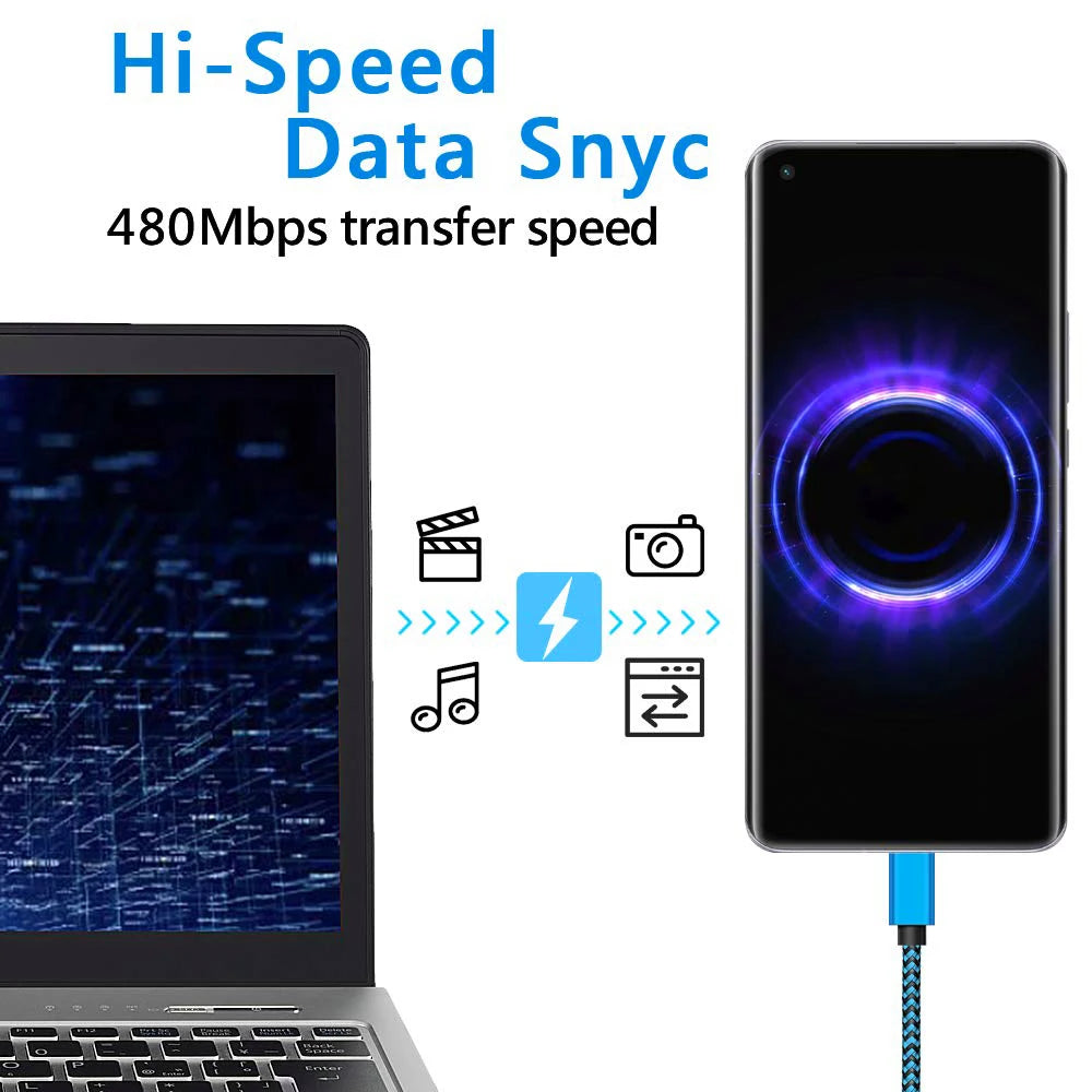 USB Type C Cable Date Sync 2.4A Fast Charging For Samsung Huawei Android Mobile Phone 1M 2M 3M Nylon Braided Wire Charger Cable