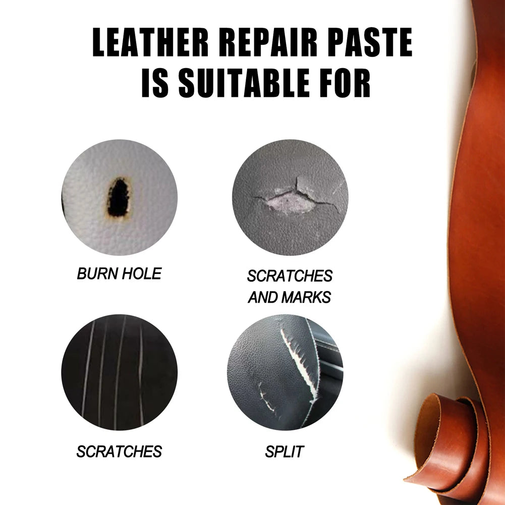 60ml Leather Filling Paste Car Seat Scratch Repair Paste Compound Natural Leather Restoration Cream Crack Burns Holes Filler