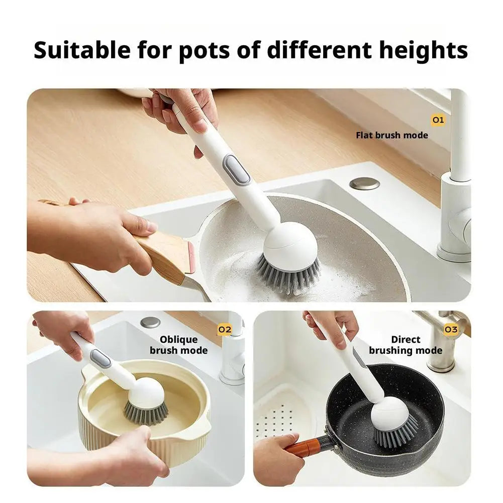 Kitchen Pot Brush for Home Use Long Handle Rotating Dish Washing Scrubber with Liquid Dispenser Bowl Pans Brush Cleaning Tools