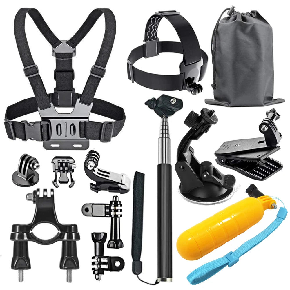 Action Camera Accessories Set For Gopro Hero13 12 11 10For Xiaomi Yi Insta360 X4 X3 Case Kit Strap Mount Selfie Stick Motorcycle