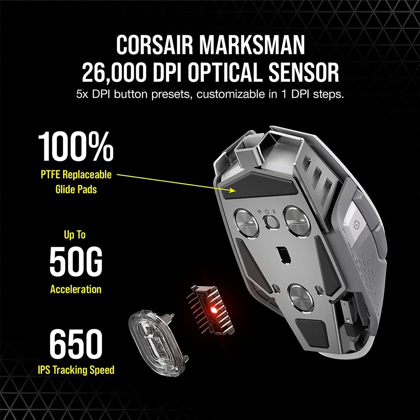 Corsair M65 RGB Ultra Gaming Mouse All New M65 Series Black/White26,000 DPI Optical Sensor, Optical Switches, AXON Hyper-  Mouse