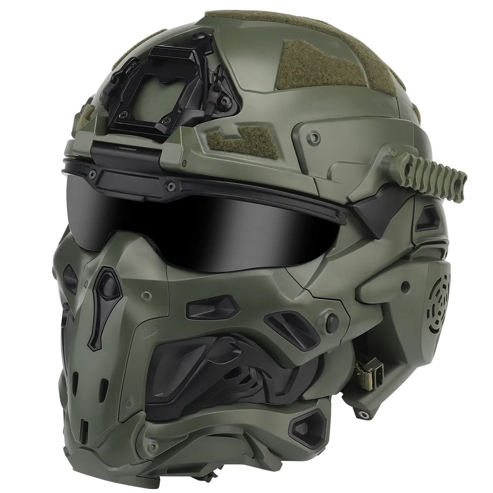 Assault I Airsoft Helmet Full Face, Tactical Helmet with HD Headset Anti-Fog Fan 2 Pairs Lens Flip Mask for Outdoor CS