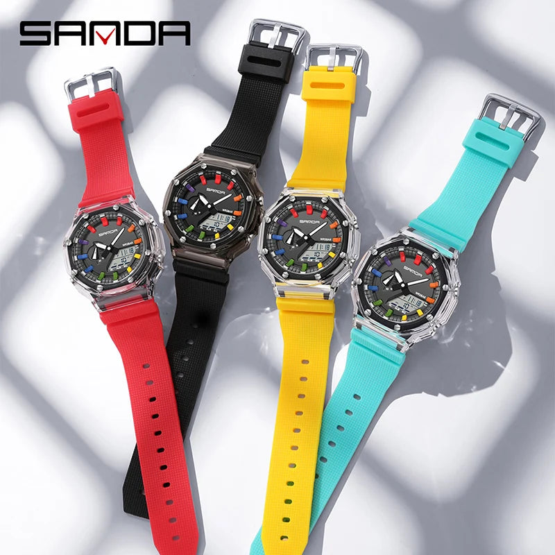 SANDA G Style Men Quartz Watch Countdown Stopwatch LED Electronic Outdoor Military Alarm Waterproof Shock Digital Wristwatch