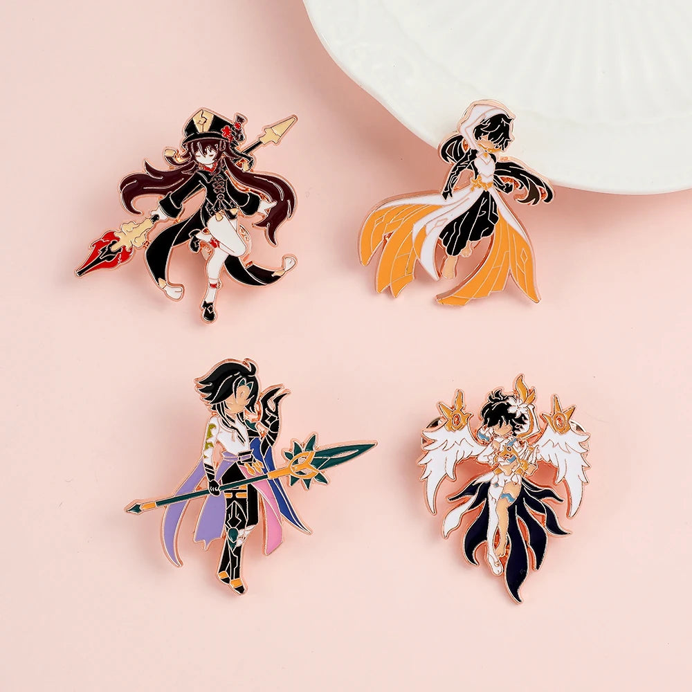 4 Pcs Genshin Impact Series Brooch Creative Walnut Mandrilla Enamel Pin Metal Paint Badge Backpack Clothing Accessories Wallet