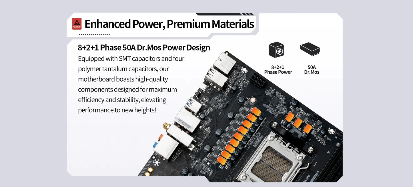 MAXSUN Terminator B650M WiFi6 Computer Motherboard support AMD CPU AM5 Ryzen7000 Ryzen8000 Ryzen9000 Bluetooth 5.2 DDR5 SATA3.0