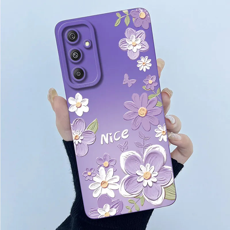 For Samsung Galaxy M34 M35 5G F34 5G Simplicity Flowers Liquid Shockproof Silicone Soft Phone Cover For SamsungM34 5G Case