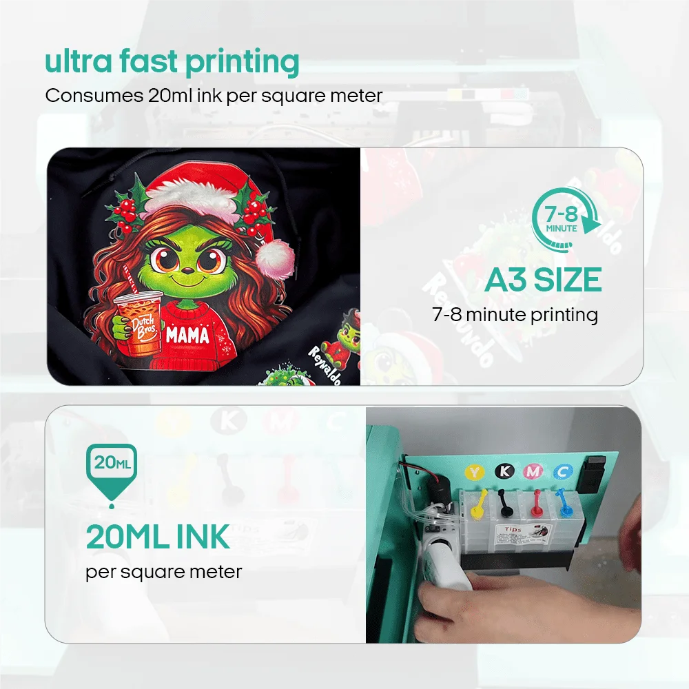 DTF Printer A3+ Direct To Film Transfer Printing Machine L1800 R1390 For DIY T-Shirt With Tutorial Setting Video Using Video