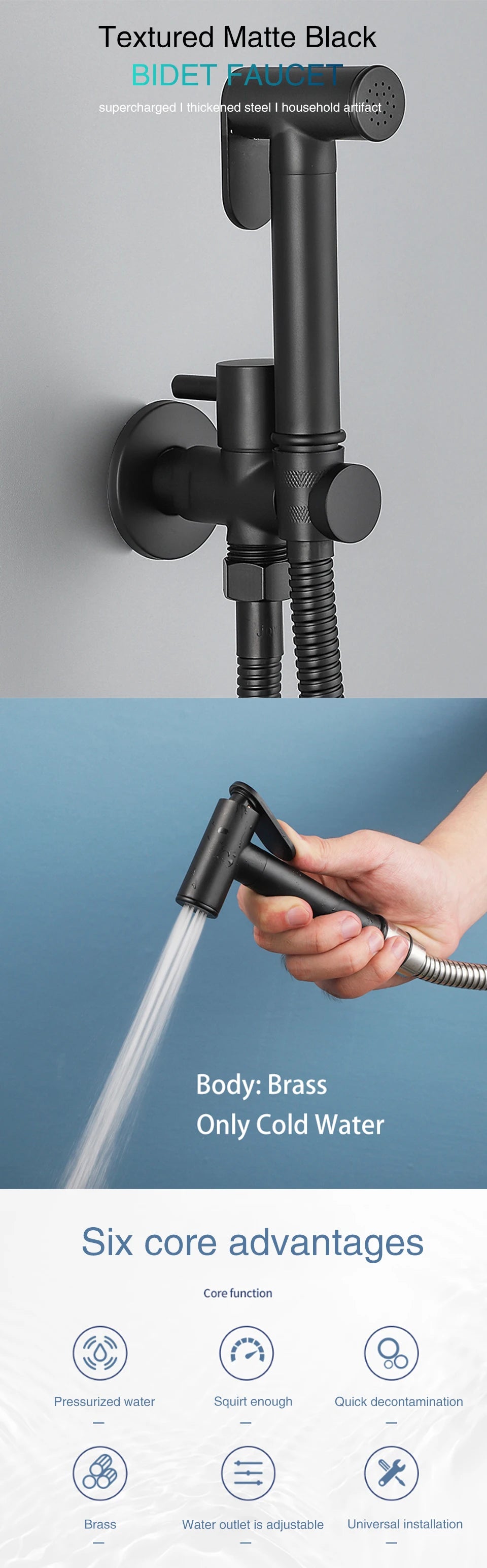 ULA Brass Bidet Faucet Portable Bidet Sprayer Single Cold Water Tap Toilet Faucet Sprayer Douche Bidet Faucet Black/Chrome/Gold