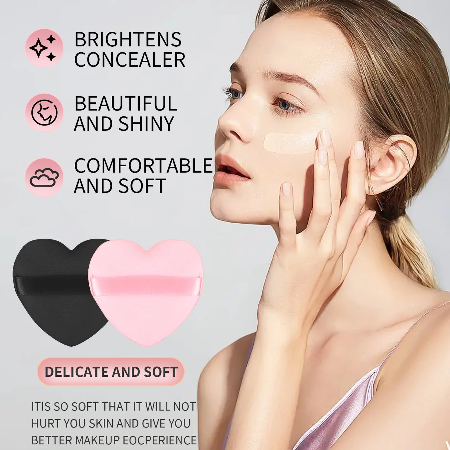 Powder puff, 6pcs/box heart shaped fluffy soft skin-friendly make-up tools can be reused