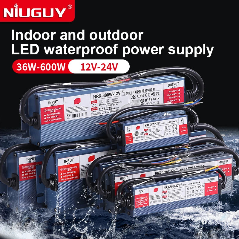 AC/DC waterproof lighting power supply IP6712V 24V outdoor LED driver 600W 500W 400W 300W 200W 100W transformer power supply