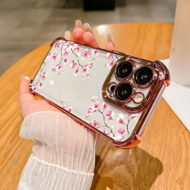 Luxury Plating Clear Flower Case For Realme 15 14 Pro Plus 15T 5G C53 C51 C55 C15 C20 C35 C33 C85 12 13 9 Pro Plus GT 7 Cover