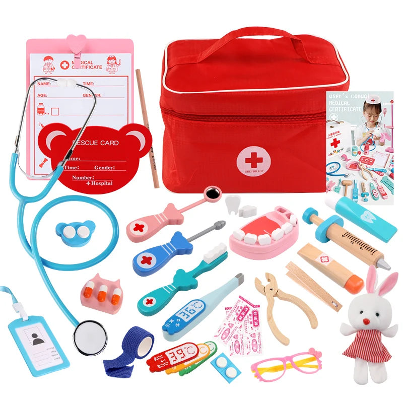 Children's wooden makeshift home simulation medicine box doctor set nurse boy girl baby role-playing toy