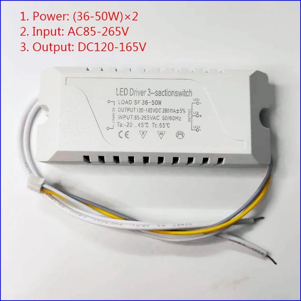 AC Input 85-265V Isolation driver With 3Colors LED transformer (8-12W)×2 (36-50W)X2  for dimmable color-changeable chandelier