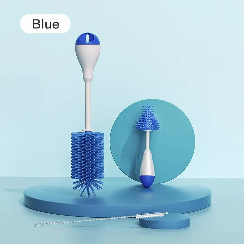 360 Degree Rotation 3 in 1 Silicone Baby Bottle Pacifier Brush Wash Water Cup Container Straw Cleaning Brush Set