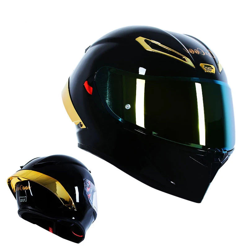 ICE.BEACON Anti fog 3C certification national standard locomotive Motorcycle big tail racing double lens helmet fashion trend pe