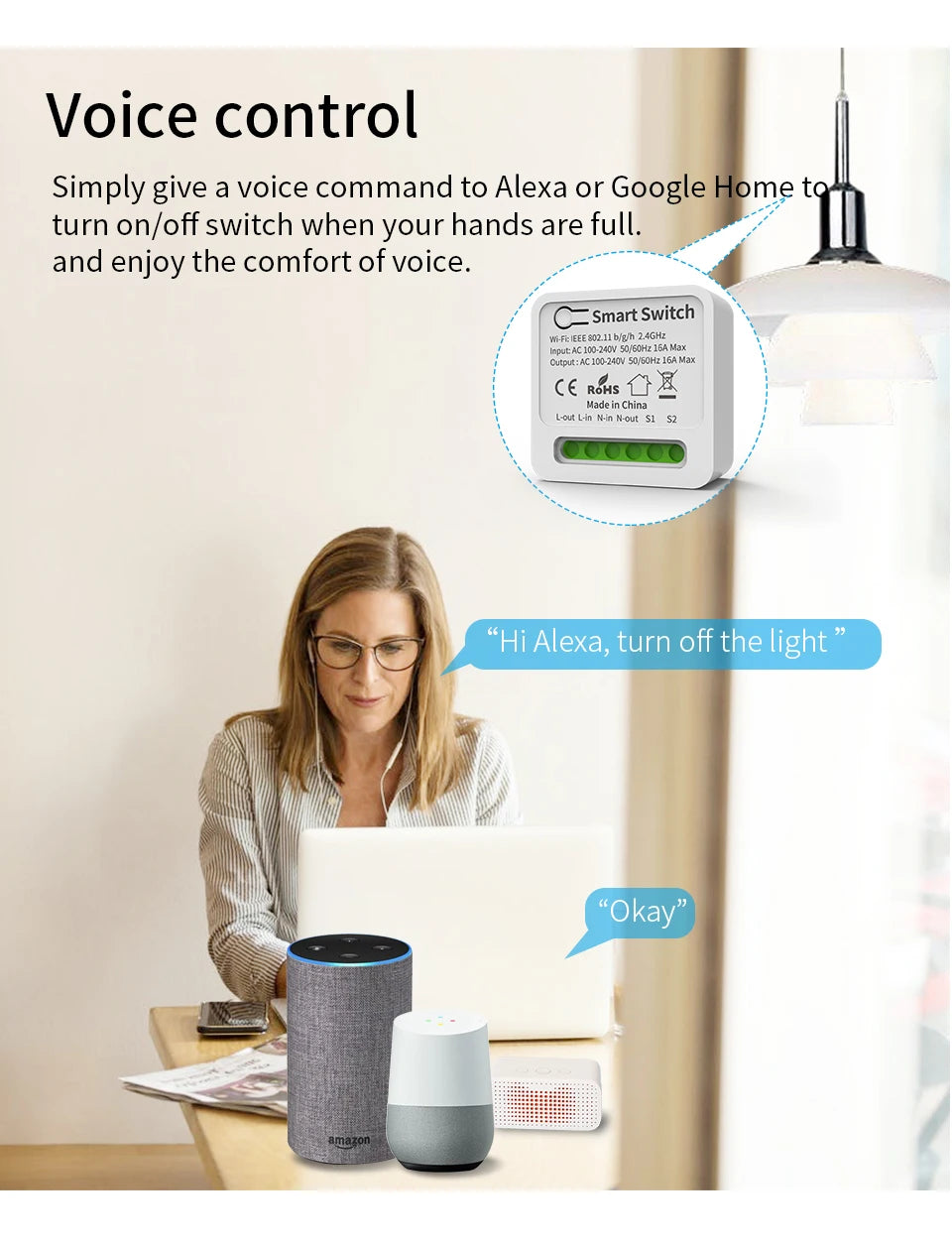 QNCX Tuya WiFi Smart Switch 16A Support 2-Way DIY Switches Timer Module Support Alexa Google Home Alice Voice Control Smart Life