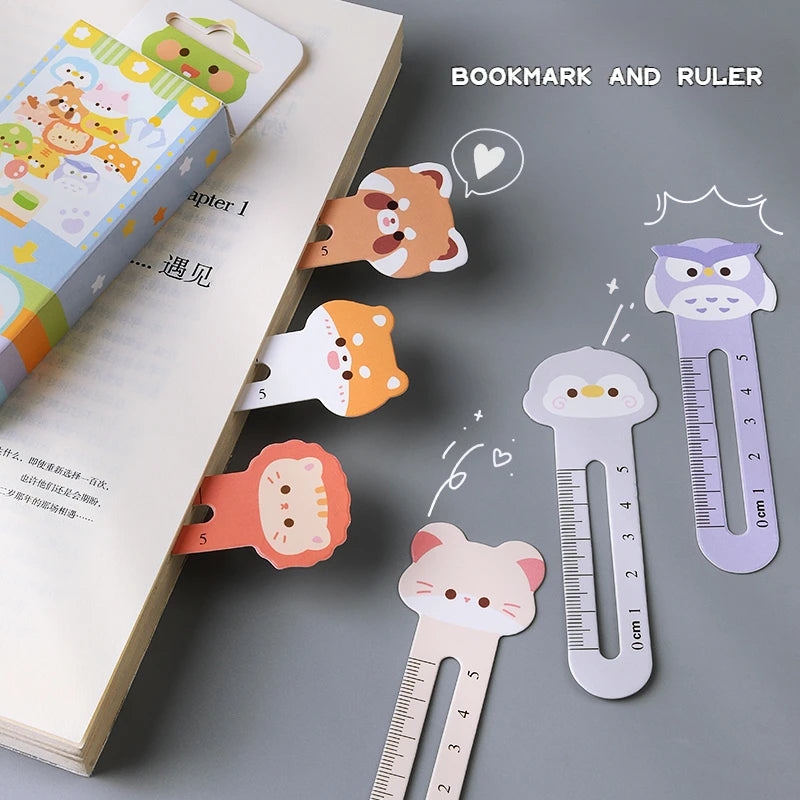 30Pcs Cute Animal Cartoon Bookmarks Set with Reading Ruler Fun Book Accessories for Kids Students School Office Gifts