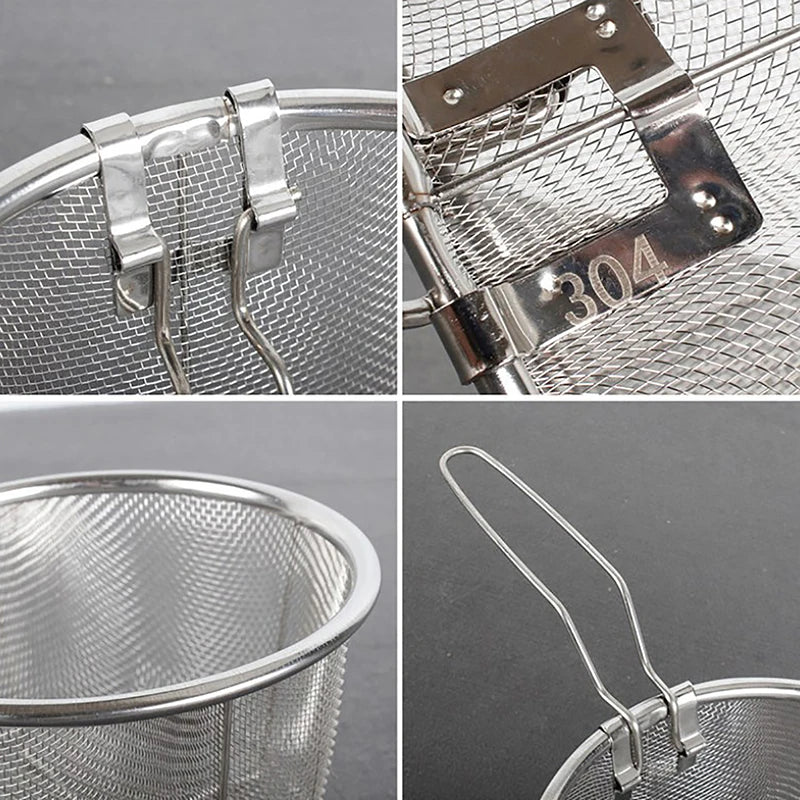 French Chip Frying Strainer Basket Stainless Steel Deep Fry Basket Kitchen Round Fryer Wire Mesh With Handle Wire Colander Nets