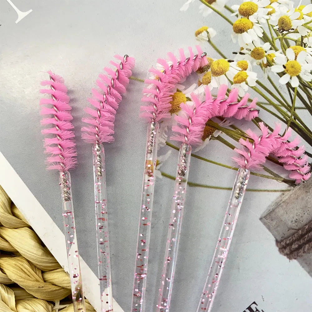 500Pcs Crystal Eyelash Makeup Brush Diamond Handle Mascara Wands Eyelash Extension Tool