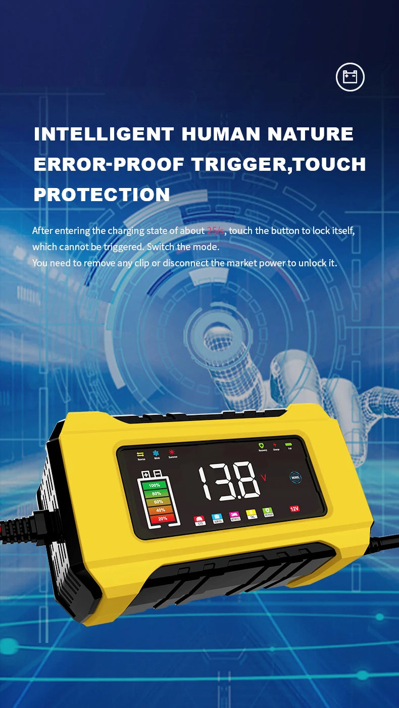 12V 6A Fully Automatic Car Battery Charger Smart Pulse Repair Color Screen for AGM GEL WET Lead Acid Charger LCD Display