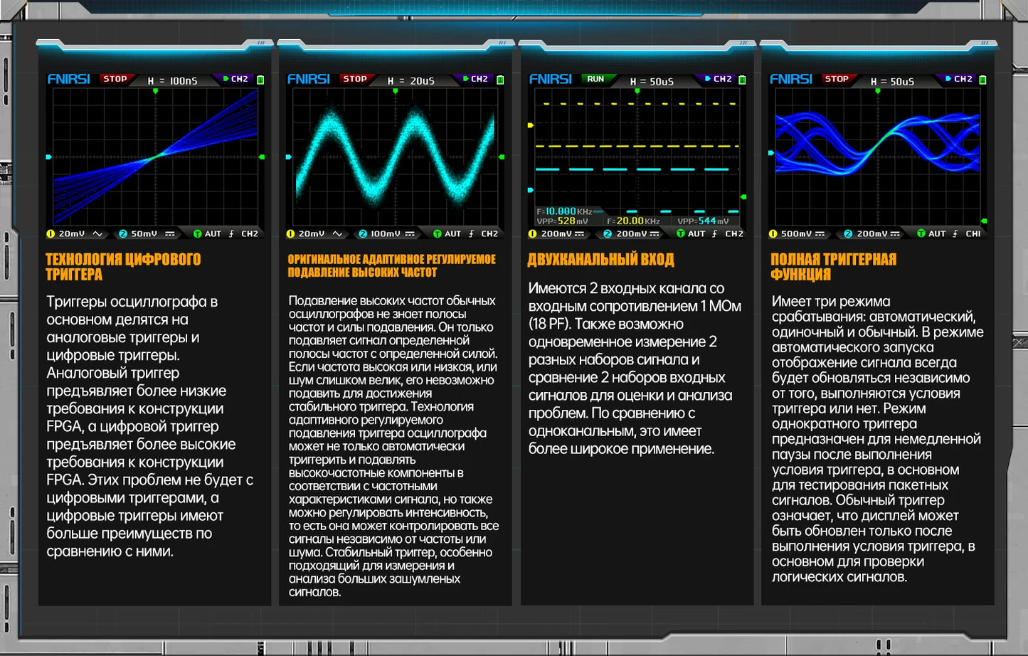 FNIRSI DPOX180H ру́сский язы́к портативный фосфористый цифровой 180 МГц 50000wfms/s генератор сигналов 20 МГц ZOOM