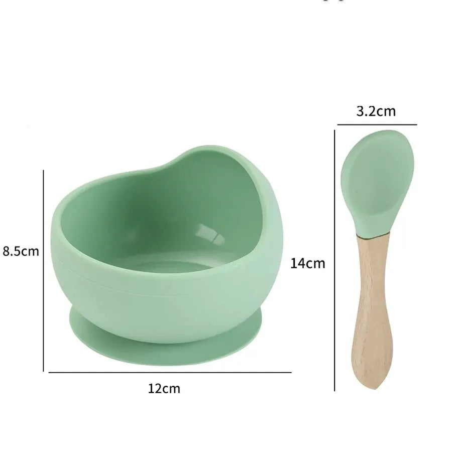High Quality Spill-Proof Silicone Feeding Bowl Baby Dishes Kid Dinner Spoon Food Grade Silicone Baby Silicone Tableware