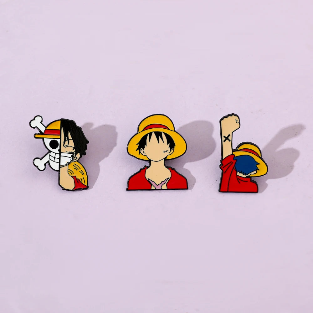3 Pcs Fashion Cartoon Brooch personality Monkey D. Luffy Enamel Pin Metal Badge Jewelry Clothing Backpack Accessories Gift