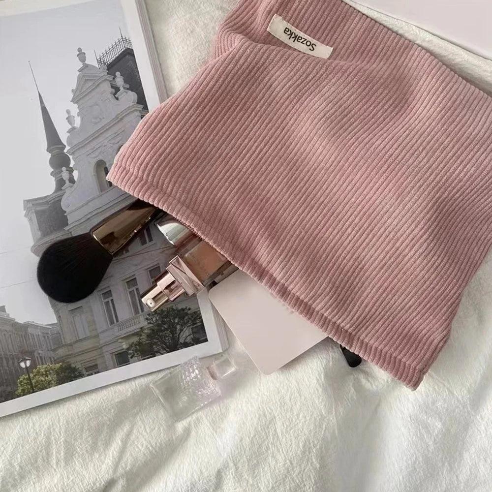 Corduroy Travel Cosmetic Bag Portable Makeup Storage Bag Purses Women Large Capacity Zipper Make Up Organizer Storage Clutch