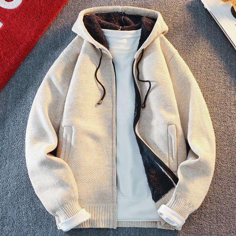 Men's Fleece Warm Knit Sweater Cardigan Hooded Jackets Fleece Warm Casual Jackets Autumn Winter Sweaters Coats