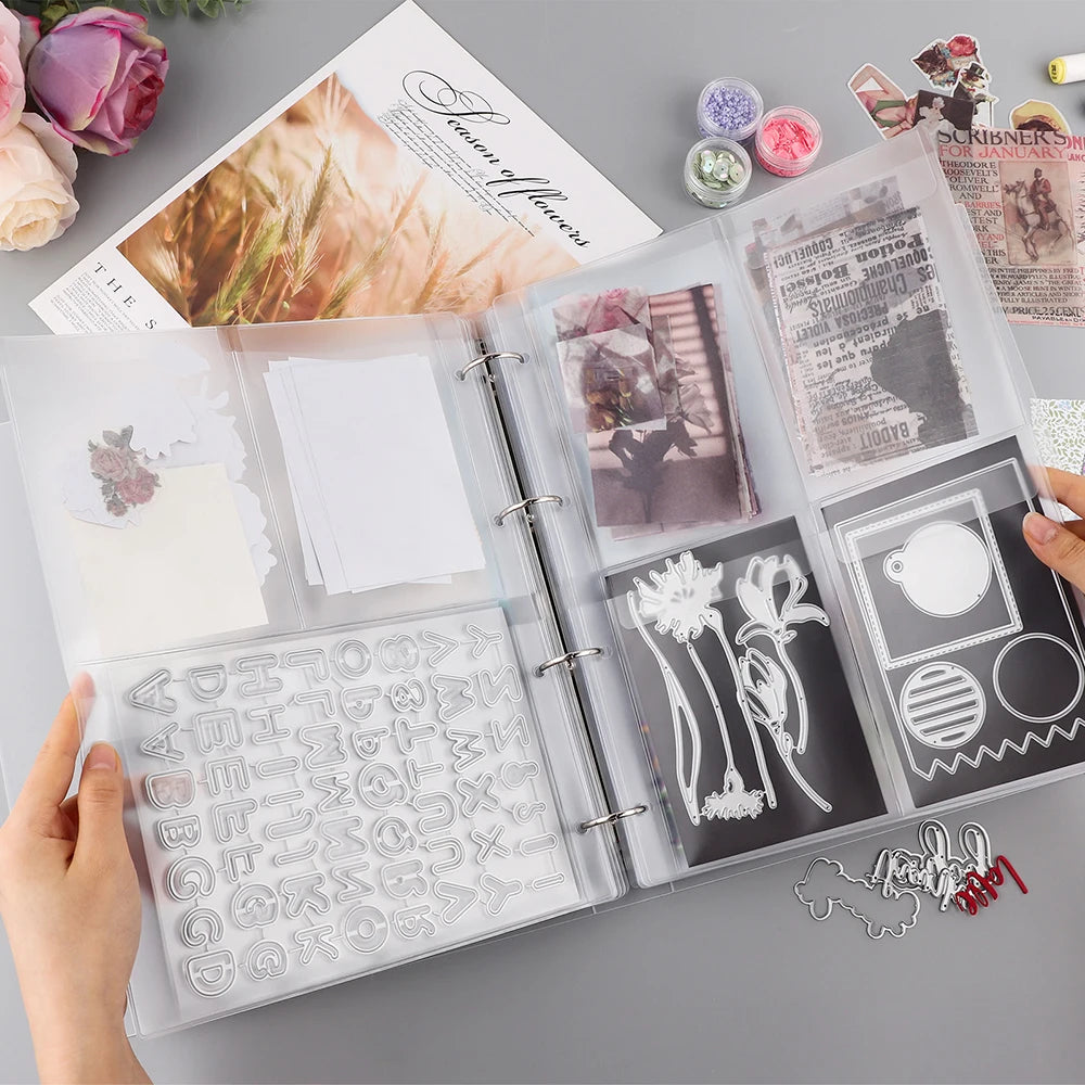 A4 Die Storage Book Binder 1/2/3/4 Page Protectors Pockets Inserts Organizer for Stamps Dies Stencil Storage Bag 2024 New