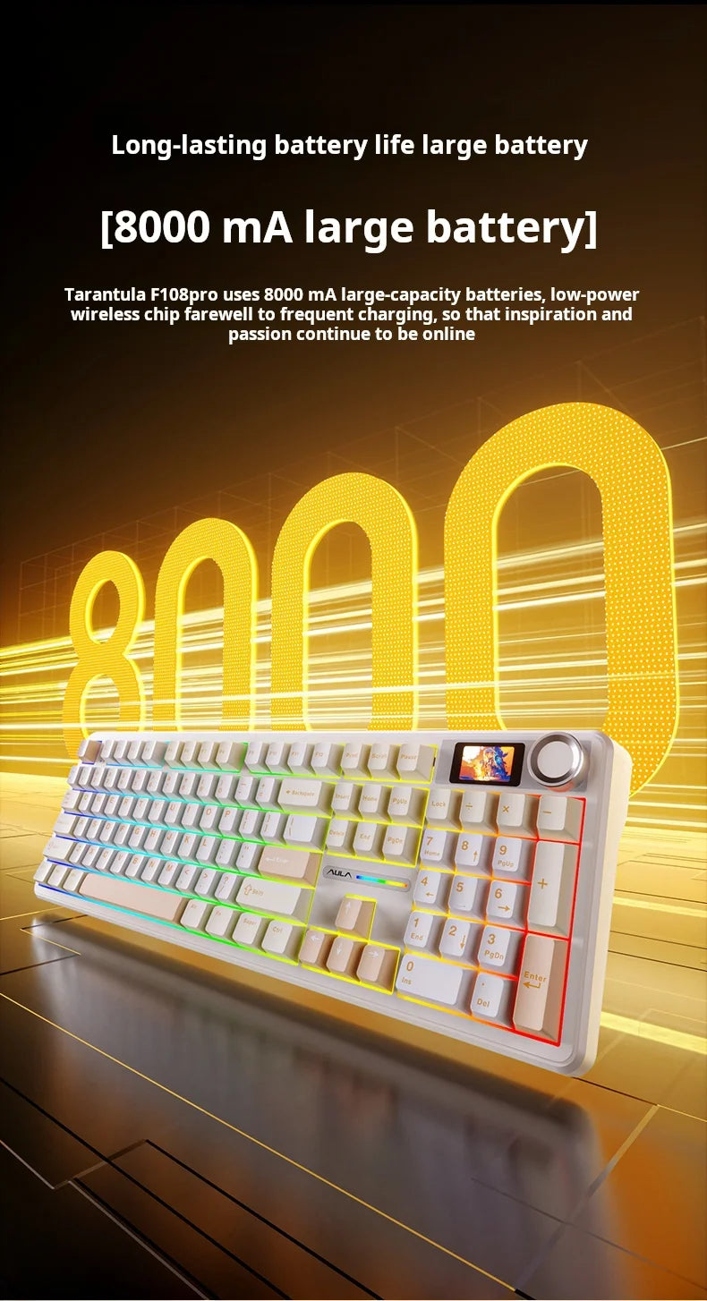 AULA F108pro Mechanical Keyboard Three-mode Bluetooth /2.4G/ Wired Customized Full-key Hot-swapable Gasket Structure RGB Light e