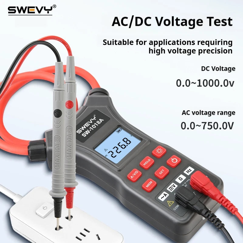 SWEVY SW1018A LCD Backlight Digital Flexible Current Clamp 0 mA - 9999A AC/DC Voltage, AC Current, and Resistance Test Multimete