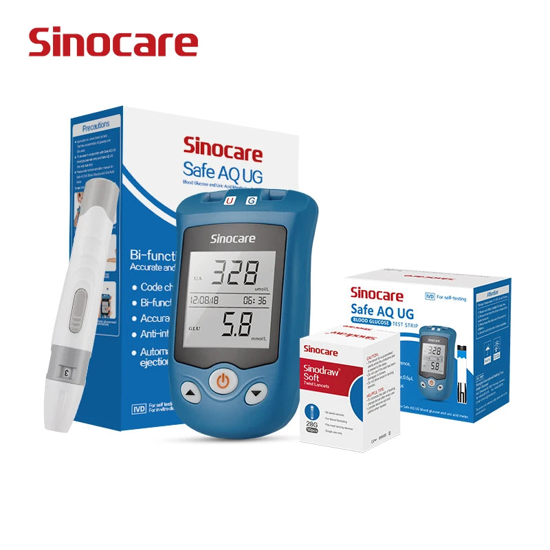 Sinocare Blood Glucose Meter Uric Acid Test Kit & Glucose Strips  Safe AQ UG  Uric Strips for Diabetes Gout Pregnant Glucometer