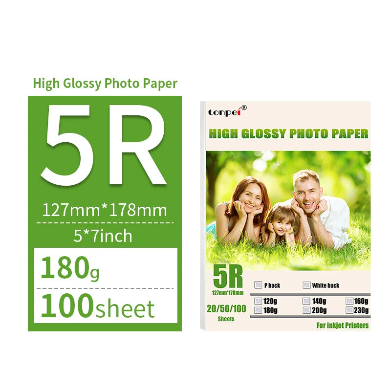 Multi Specification High Gloss Photo Paper 3R 4R 5R A4 Photo Printing Paper Inkjet Printer 180G Glossy Single-Sided Photo Paper