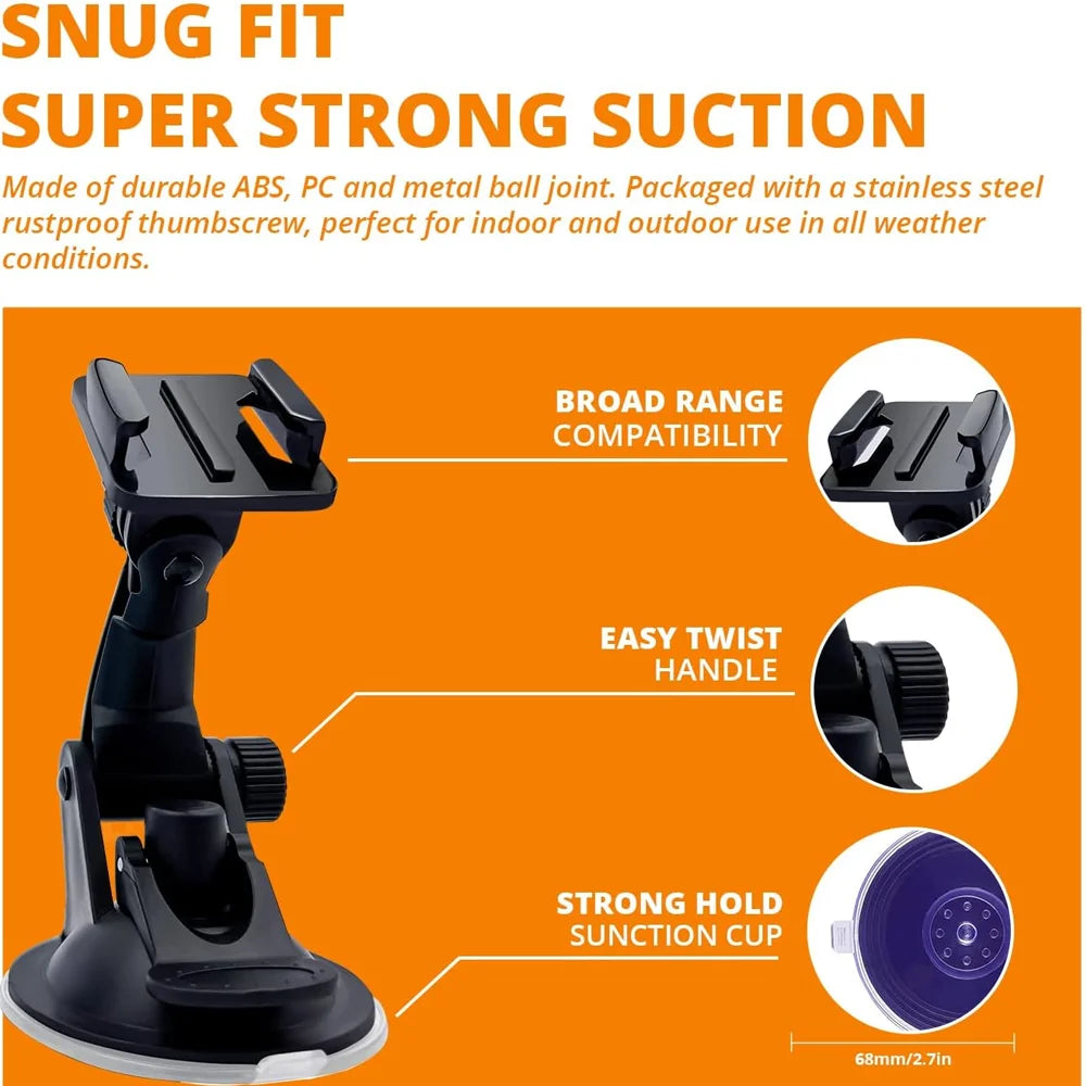 Car Suction Cup Mount for GoPro Hero 13 12 11 10 9 8 7 6 5 Black Silver DJI SJCAM AKASO Camera Holder Mounting Accessories