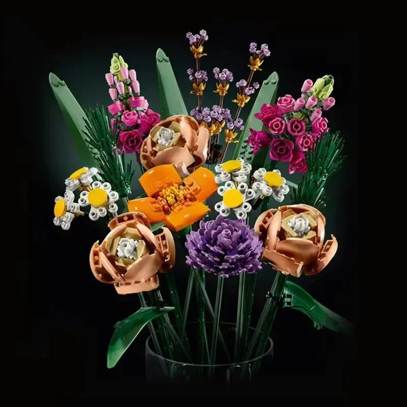 New 700+PCS Rose Blocks City Creative DIY Plant Desktop Decoration Building Blocks Girls Toys Model Classic Bricks Birthday Gift