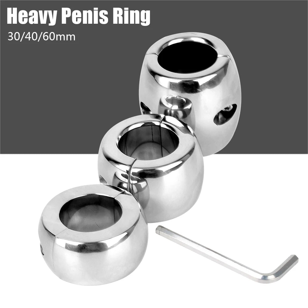 448-833g Heavy Stainless Steel 30-60mm Penis Ring for Men Cock Exerciser Scrotum Lock Testis Stretcher Sex Toys Male Masturbator
