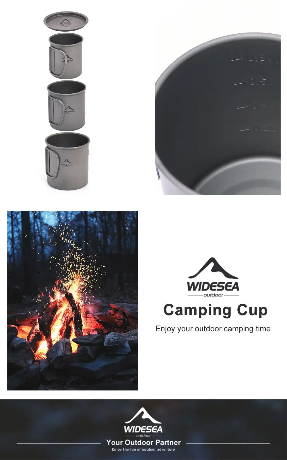 Widesea Camping Mug Titanium Cup Tourist Tableware Picnic Utensils Outdoor Kitchen Equipment Travel Cooking Set Cookware Hiking