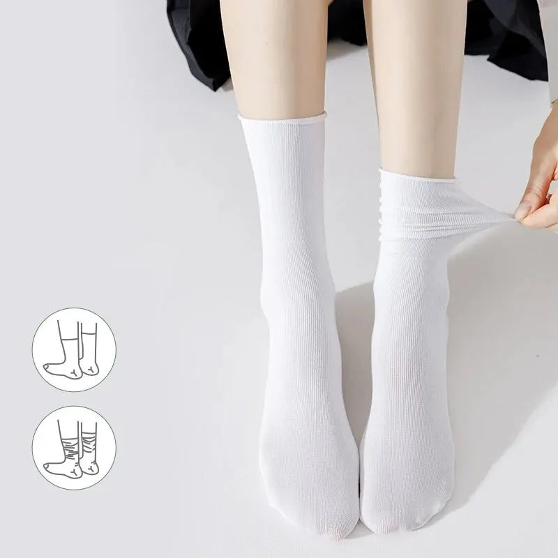 10 Pairs Thin Ice Silk Women's Long Tube Socks Summer Cool Mid Calf Socks Black and White Ice Ice Socks Pile Pile Ladies' Socks