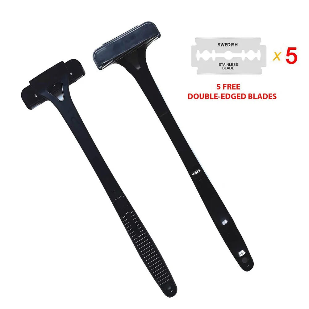 Long Handle Folding Shaver for Men Body Back Hair Trimmer Body Leg Razor Shaver Hair Removal Tool with 5Pcs Replaceable Blades