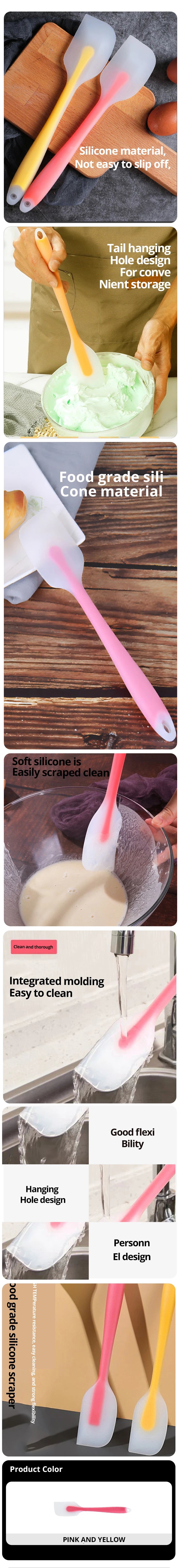 2Pcs Pink And Yellow Transparent Silicone Scraper Cream Scraper Cake Scraper Baking Tool Semi Handle High Temperature Resistant