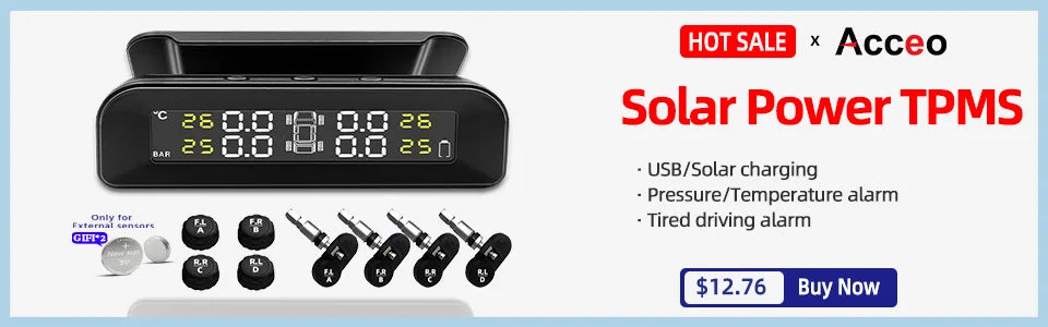 Smart TPMS Car Tire Pressure Alarm Monitor System 4 Sensors Display Solar Intelligent Tyre Pressure Temperature Warning