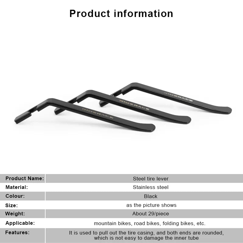 RIDERACE 3PCS Bike Tire Lever Tube Repair Service Tools Carbon Steel Heat Treatment Bicycle Tyre Opener Crow Bar Remover