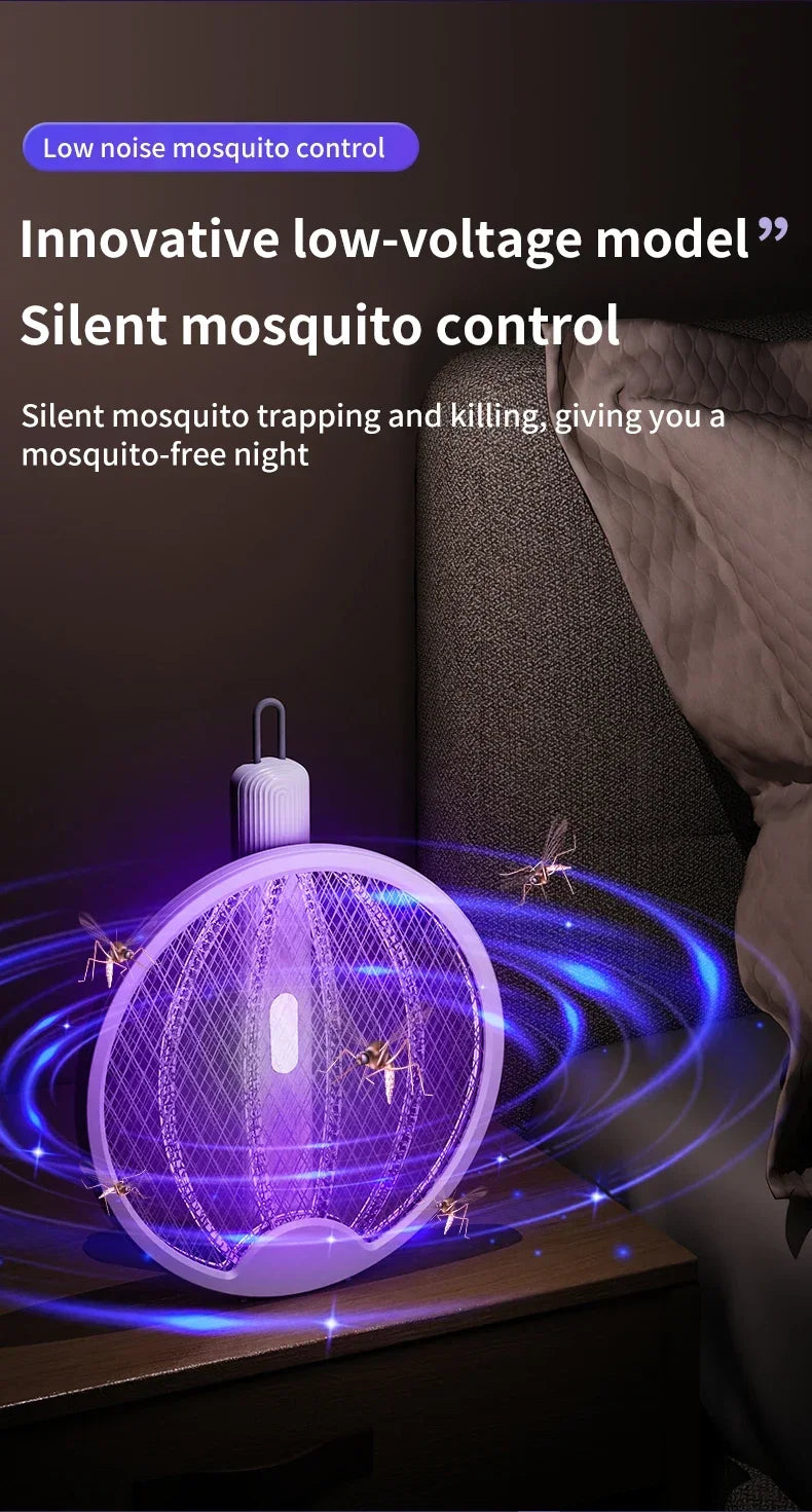 Foldable Electric Mosquito Killer Fly Swatter Trap USB Rechargeable Mosquito Racket Insect Killer with UV Light Bug Zapper 3000