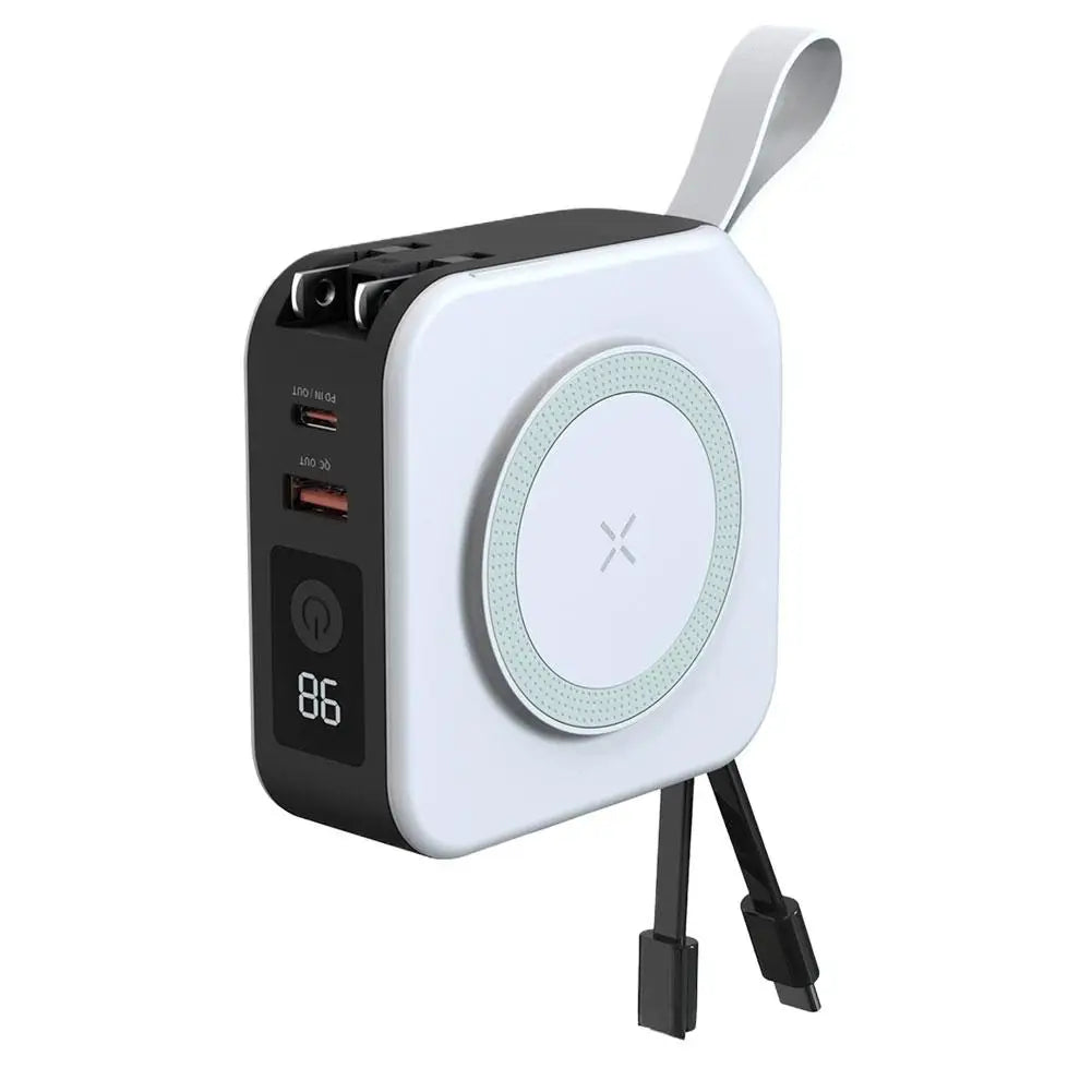 10000mAh Magnetic Wireless Power Bank 22.5W Fast Charging AC Wall Plug 5 in 1 Portable Charger Multifunctional Phone Stand