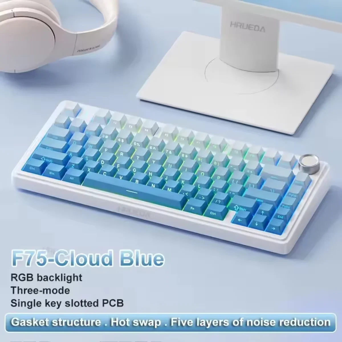 AULA F75 Mechanical Keyboard Wired/2.4G Wireless/Bluetooth RGB PBT 75% Layout OEM Profile Gasket Customized Pc Gaming Keyboard