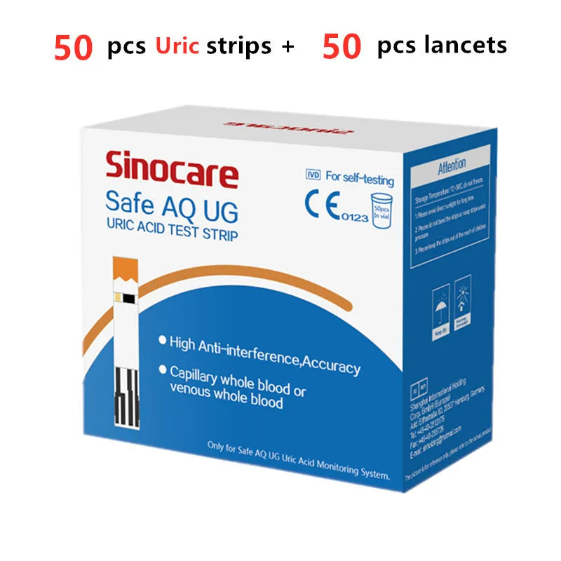 Sinocare Blood Glucose Meter Uric Acid Test Kit & Glucose Strips  Safe AQ UG  Uric Strips for Diabetes Gout Pregnant Glucometer