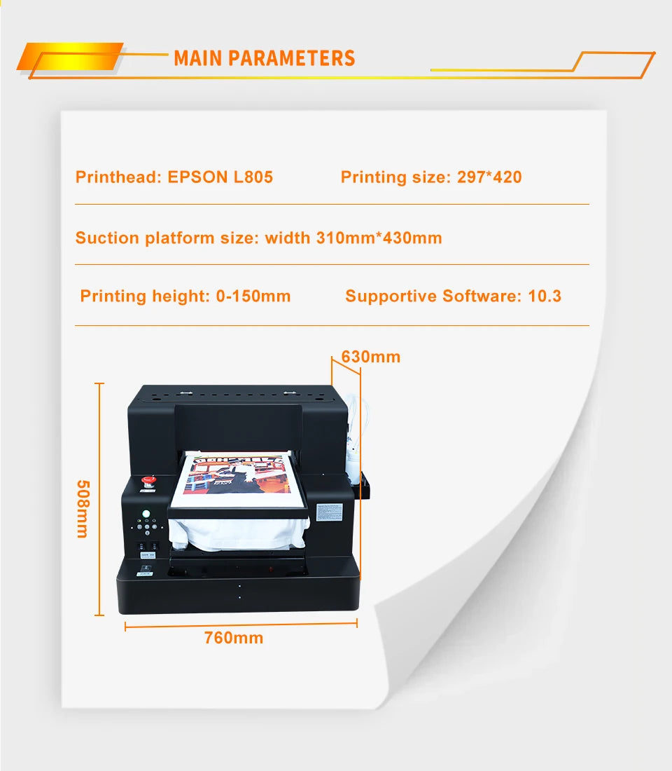 DTG Printer A3 L805 DTG Flatbed Printer Direct Print to Clothes A3 DTF T-shirt Printing Machine A3 DTG Direct to Garment Printer