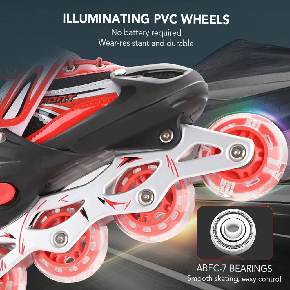 Adjustable Illuminating Inline Skates with Light Up Wheels for Kids and Adults for Girls and Boys Men and Women